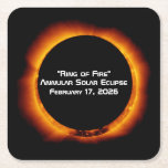 2026 Annular Ring of Fire Solar Eclipse Square Paper Coaster<br><div class="desc">The next major solar eclipse is the annular solar eclipse on Tuesday, February 17, 2026. It will be visible in the Southern Ocean and remote parts of Antarctica, with partial views in southern Africa and the southern tips of South America. The peak duration will occur for about 2 minutes and...</div>
