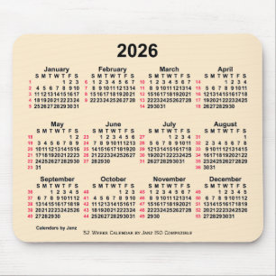 2026 Antique White 52 Weeks ISO Calendar by Janz Mouse Mat