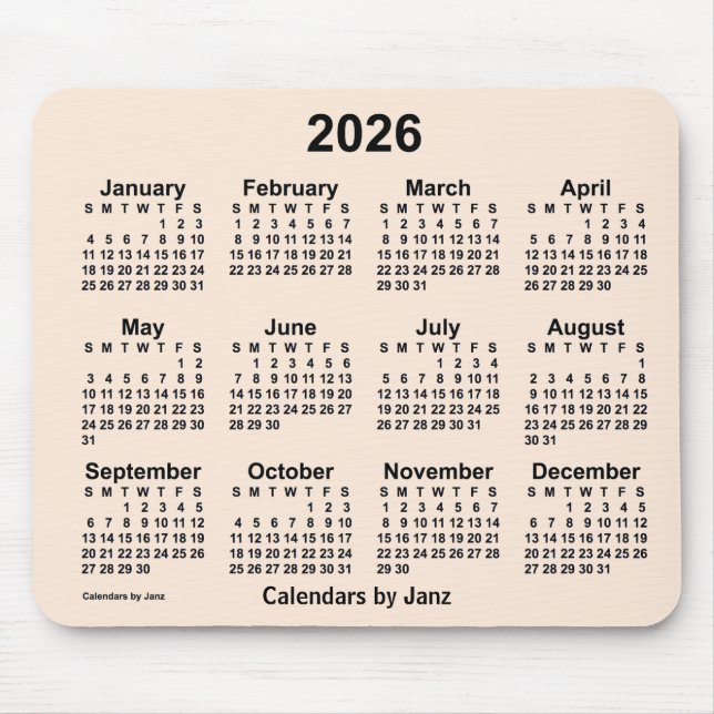 2026 Antique White Calendar by Janz Mouse Pad (Front)