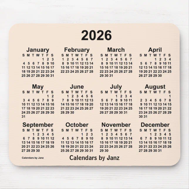 2026 Antique White Calendar by Janz Mouse Pad | Zazzle