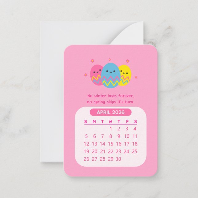 2026 April Monthly Kawaii Motivational Calendar Card (Front)