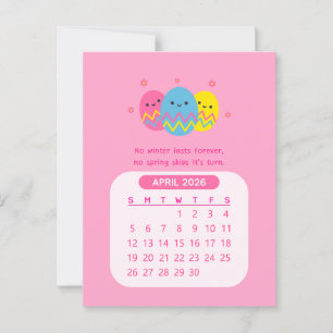 2026 April Monthly Kawaii Motivational Calendar Postcard