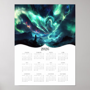 2026 Aurora Dragon Fantasy Art Full Year Calendar Poster