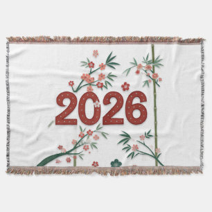 2026 Bamboo Numbers with Cherry Blossoms Throw Blanket