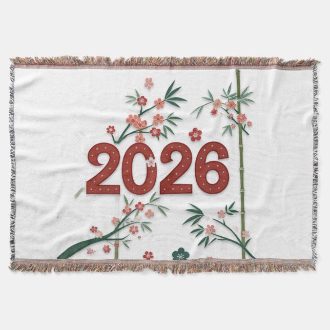 2026 Bamboo Numbers with Cherry Blossoms  Throw Blanket (Front)
