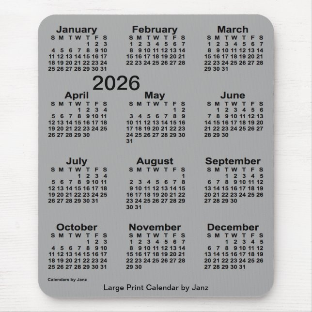 2026 Battleship Gray Large Print Calendar by Janz Mouse Mat (Front)