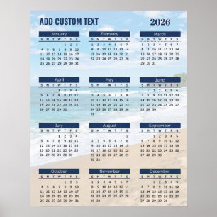2026 Beach Calendar Poster with Custom Text