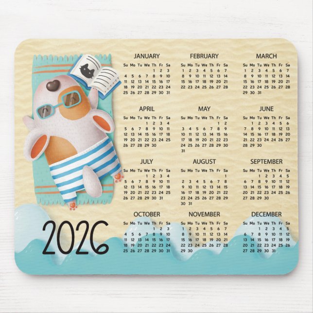 2026 Beach Dog Desk Calendar Mouse Pad (Front)