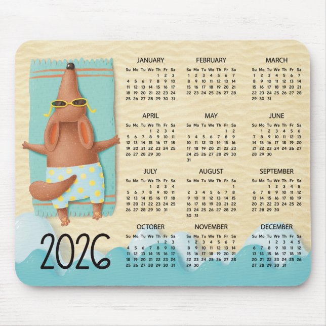 2026 Beach Dog Desk Calendar Mouse Pad (Front)