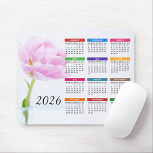 2026 Beautiful Pink Peony Floral Calendar Mouse Mat