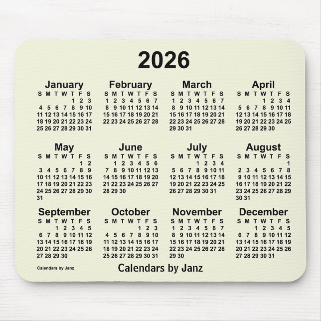 2026 Beige Calendar by Janz Mouse Pad (Front)
