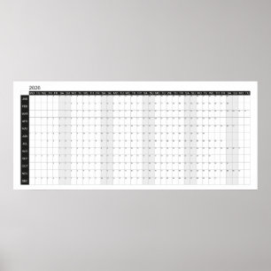 2026 Big Wall Black and White Planner  Poster