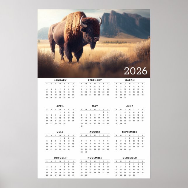 2026 Bison & Mountain Landscape Calendar Poster (Front)