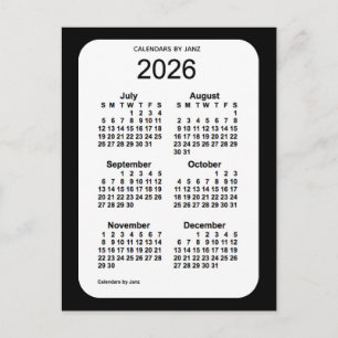 2026 Black 6 Month Mini Calendar by Janz Postcard