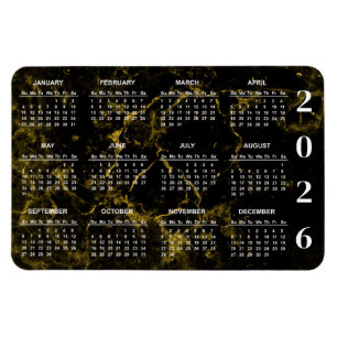2026 Black and Gold Marble Calendar Magnet