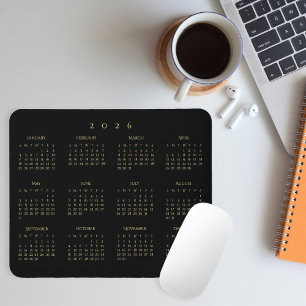2026 Black Gold Full Year Calendar Home Office Mouse Mat