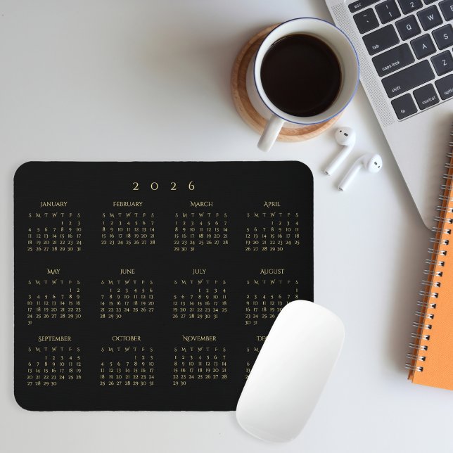 2026 Black Gold Full Year Calendar Home Office Mouse Mat (2026 Black Gold Full Year Calendar Home Office Mouse Pad)