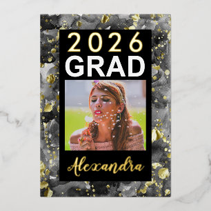 2026 Black Gold Watercolor Art Photo Graduation
