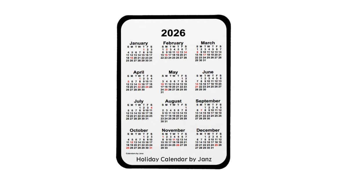 2026 Black Holiday Calendar by Janz Zazzle