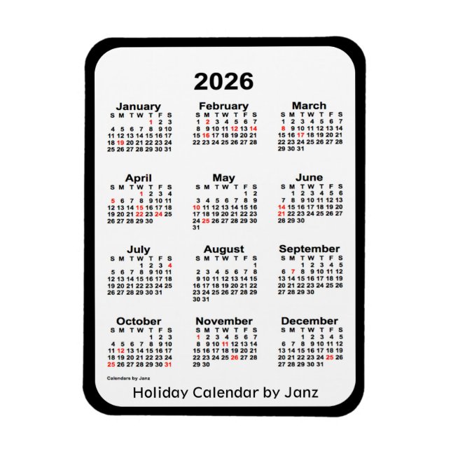 2026 Black Holiday Calendar by Janz Magnet (Vertical)