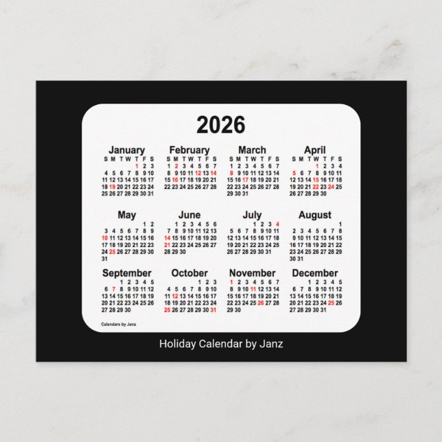 2026 Black Holiday Mini Calendar by Janz (Front)