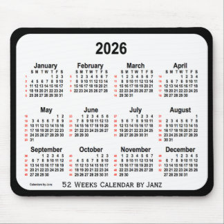 2026 Black Two Tone 52 Weeks Calendar by Janz Mouse Mat