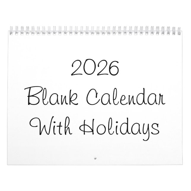 2026 Blank Calendar With Holidays (Cover)