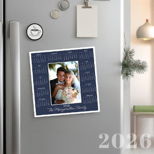 2026 Blue Photo Magnetic Calendar Holiday Card