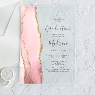 2026 Blush Pink Gold Agate Grey Text Graduation Acrylic Invitations