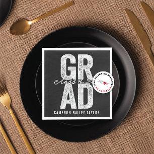 2026 Bold GRAD Silver Foil Graduation Party Paper  Napkin