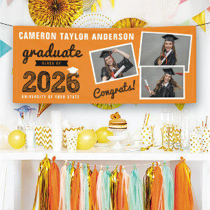 2026 Bold Sketch 3 Photo Collage Graduation Party Banner