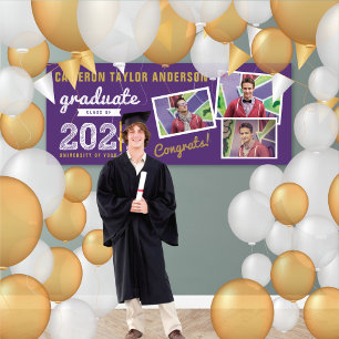 2026 Bold Sketch 3 Photo Collage Graduation Party Banner