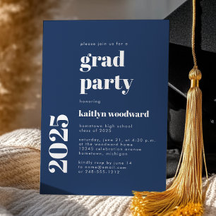 2026 Bold Typography Navy Blue Graduation Party Invitation