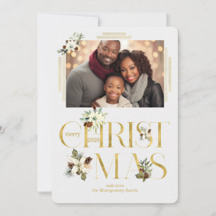 2026 Botanical Christmas Text Single Photo Holiday Card
