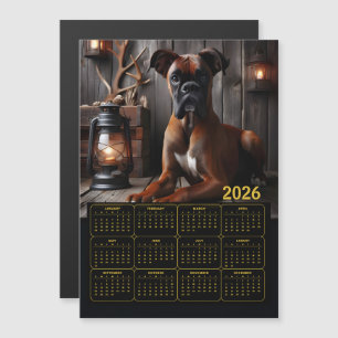2026 Boxer Dog Calendar – Rustic Cabin Portrait