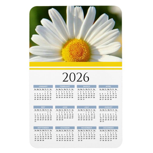 2026 Bright Shasta Daisy Floral Calendar Magnet (Vertical)