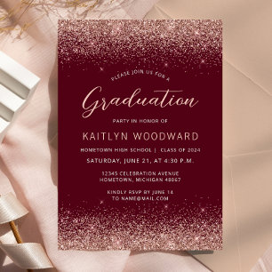 2026 Burgundy Rose Gold Glitter Graduation Party Invitation