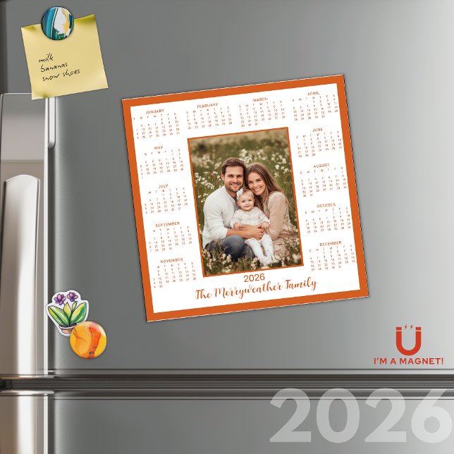 2026 Burnt Orange Photo Magnetic Calendar (2026 Burnt Orange Photo Magnetic Calendar)