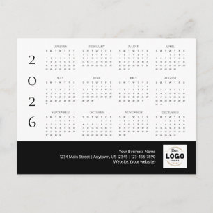 2026 Business Logo Calendar Postcard