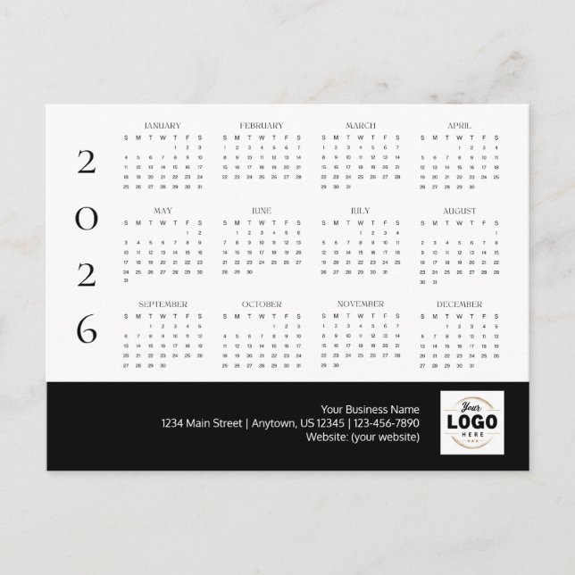 2026 Business Logo Calendar Postcard (Front)
