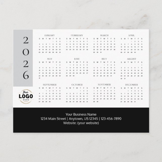 2026 Business Logo Calendar Postcard (Front)
