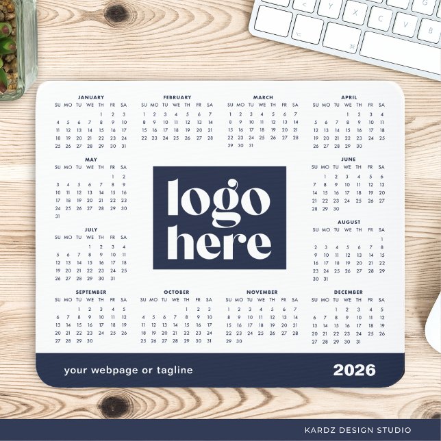 2026 Business Logo Navy Blue Full Year Calendar Mouse Mat (Creator Uploaded)