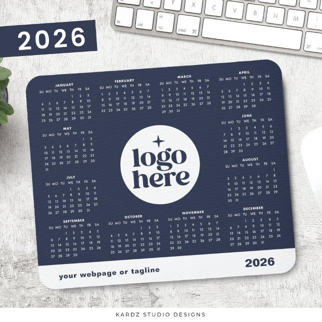 2026 Business Logo Navy Blue Full Year Calendar Mouse Mat (Creator Uploaded)