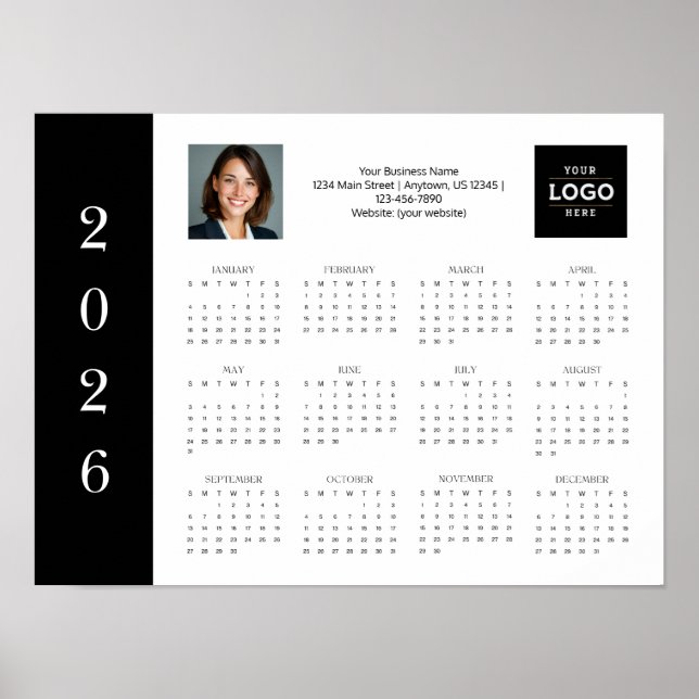 2026 Business Logo Photo Full Year Wall Calendar Poster (Front)