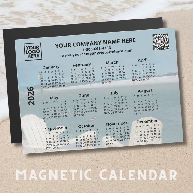 2026 Business Logo QR Beach Calendar Magnet  (Creator Uploaded)