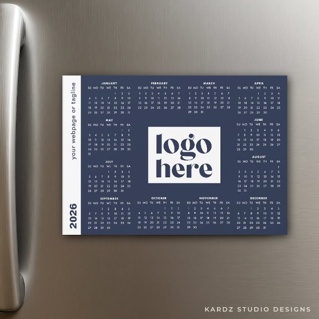 2026 Business Navy Blue Branded Full Year Calendar (5 x 7-inch calendar shown.)
