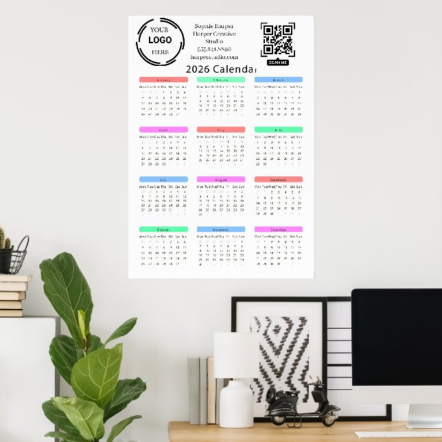 2026 Business Your Logo QR Calendar Colorful Moder Poster (Home Office)
