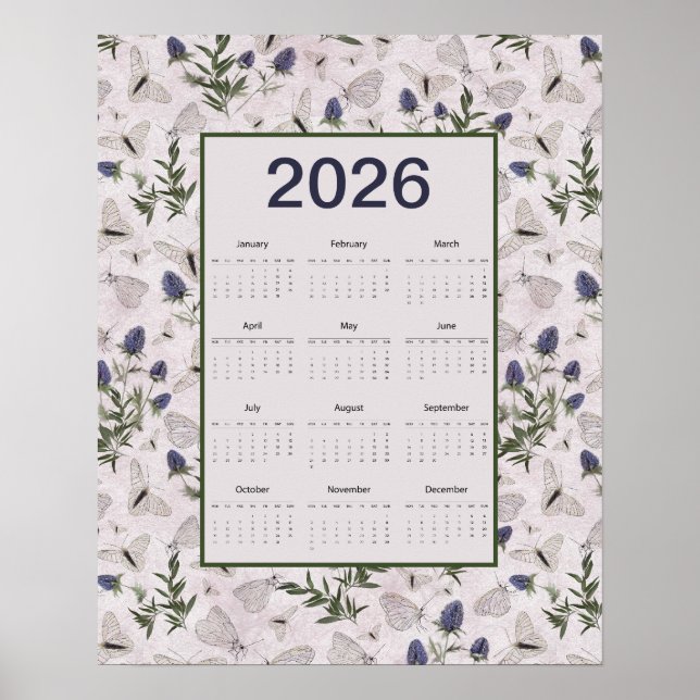2026 Butterflies Thistle Wall Calendar Poster (Front)