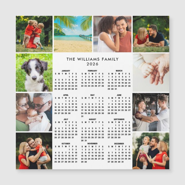 2026 Calendar 10 Photo Collage Family Magnet (Front)