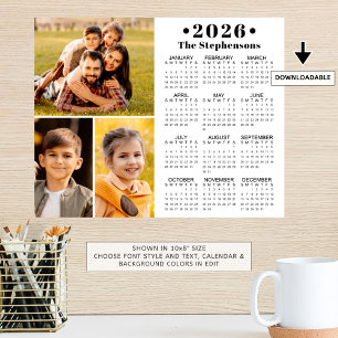 2026 Calendar 3 Photo Collage Personalised Poster